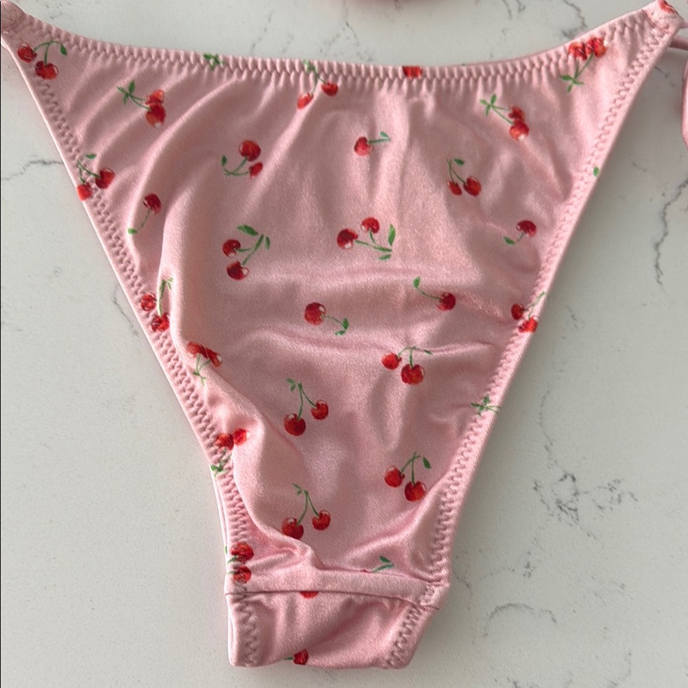 La Hearts Pink Cherry 2pc Bikini triangle  top and tie bottoms XS S CHERRIES 🍒 - Picture 4 of 5